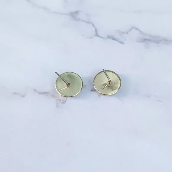 Pale Yellow & Gold Tone Unusual Stud Earrings 0.5" - Picture 7 of 9